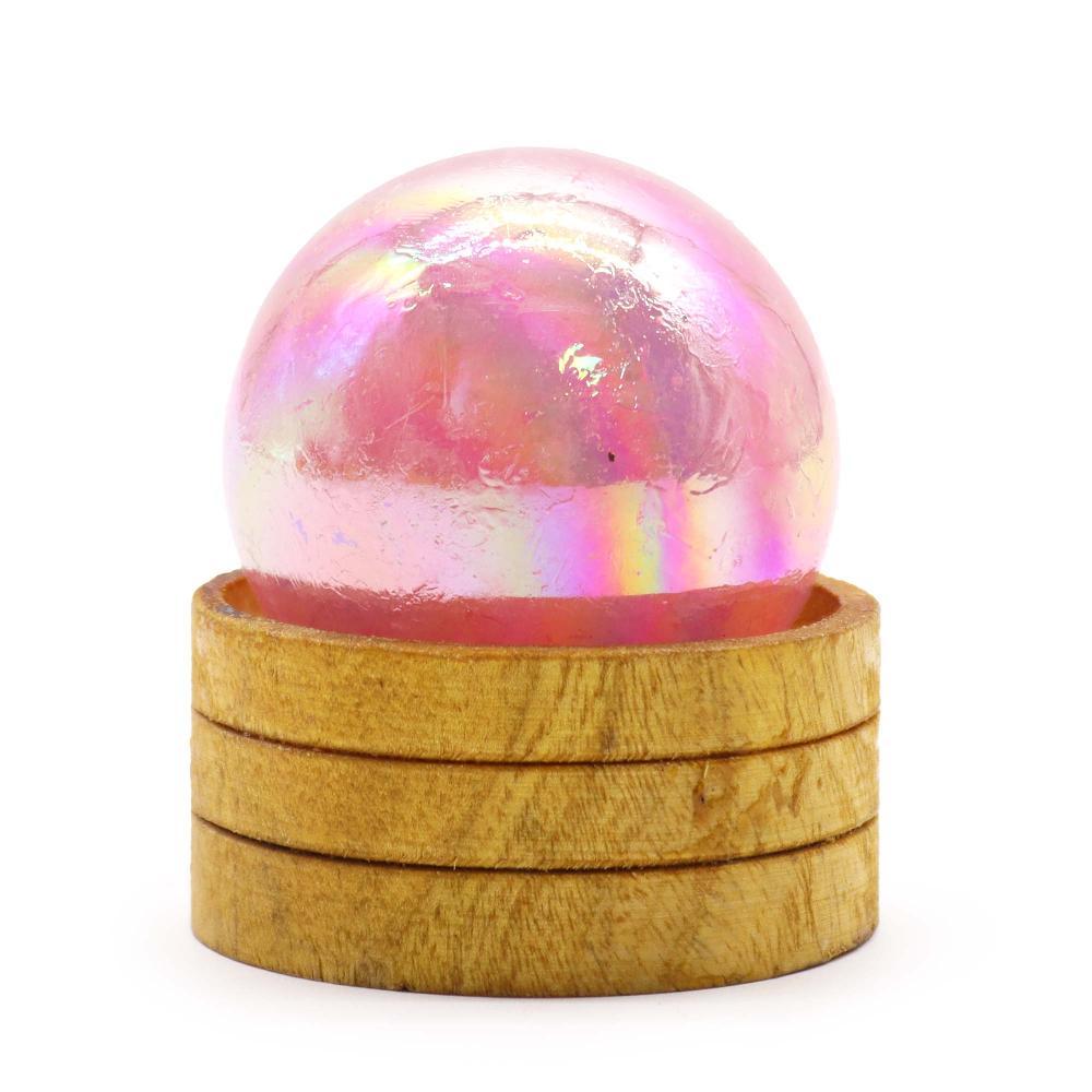 ancient wisdom Gemstone Crystal Sphere 50mm - Rose Quartz Titanium Aura with Stand