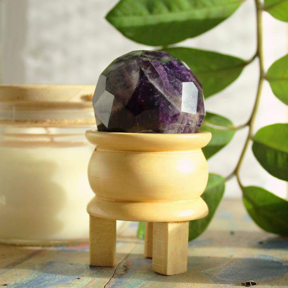 Ancient Wisdom Gemstone Faceted Healing Ball & Stand - Amethyst