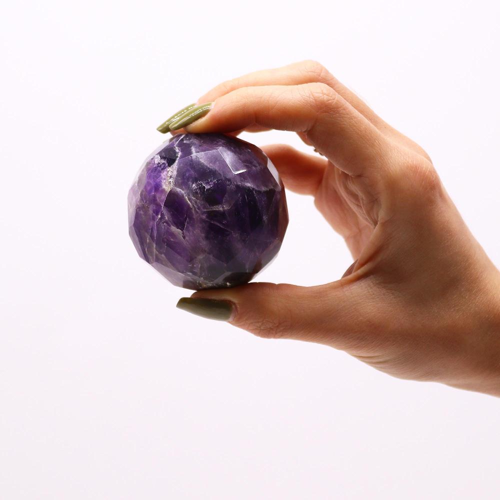 Ancient Wisdom Gemstone Faceted Healing Ball & Stand - Amethyst