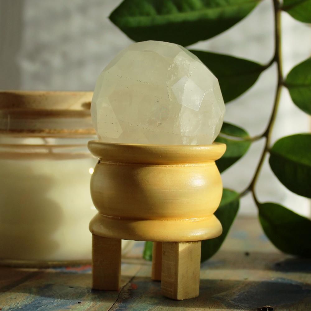 Ancient Wisdom Gemstone Faceted Healing Ball & Stand - Rock Quartz