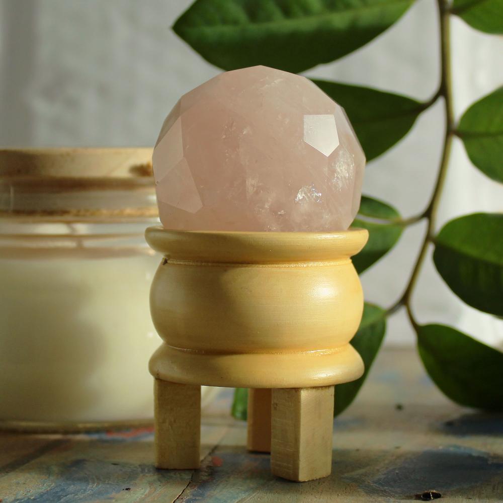 Ancient Wisdom Gemstone Faceted Healing Ball & Stand - Rose Quartz