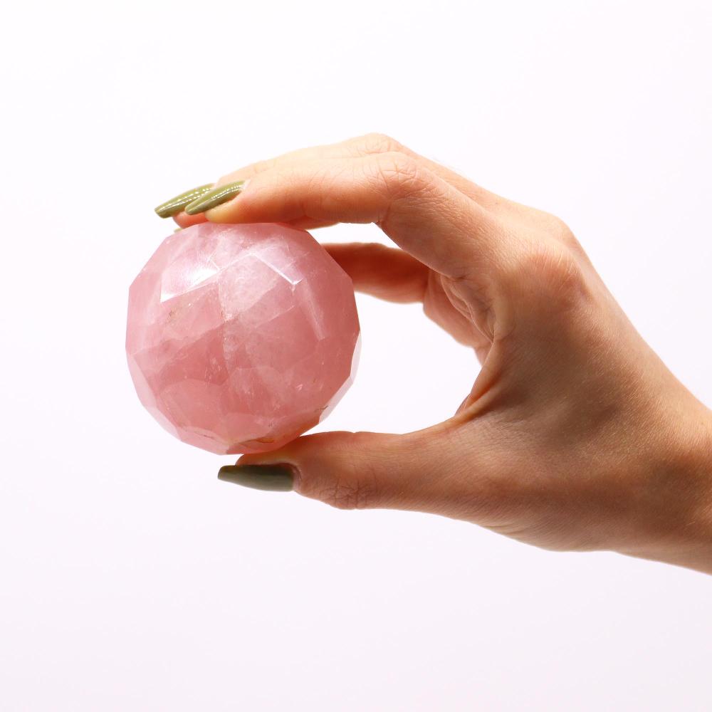 Ancient Wisdom Gemstone Faceted Healing Ball & Stand - Rose Quartz