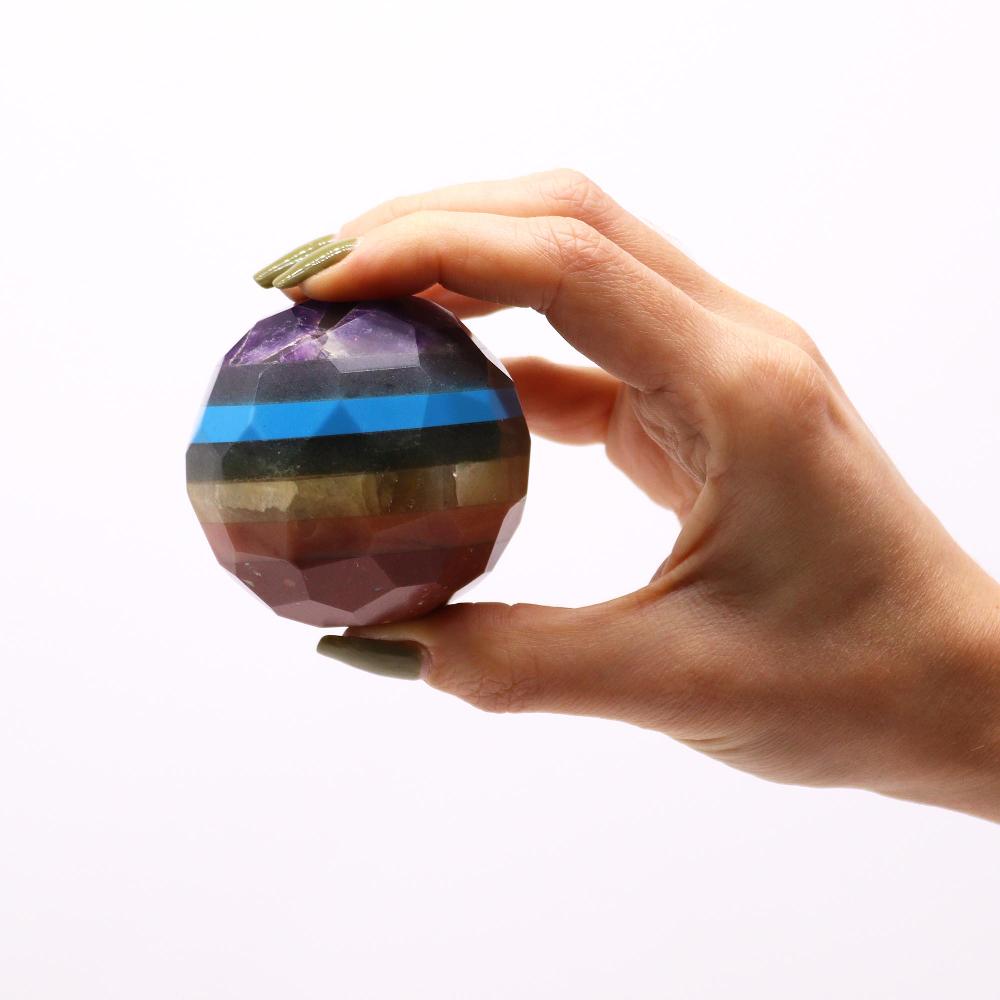 Ancient Wisdom Gemstone Faceted Healing Ball & Stand - Seven Chakra