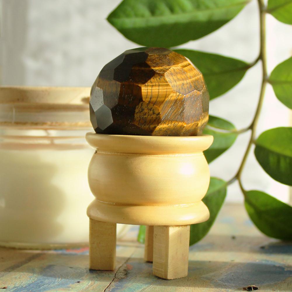 Ancient Wisdom Gemstone Faceted Healing Ball & Stand - Tigereye