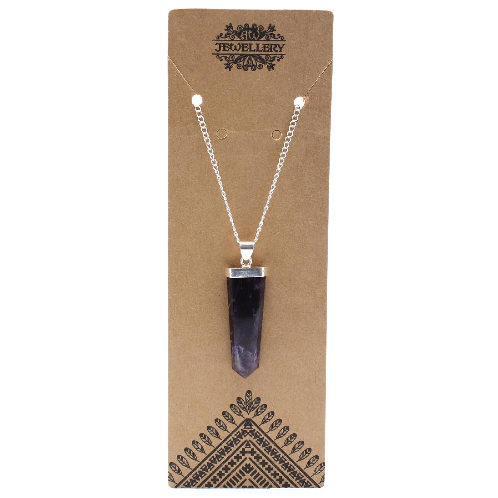 Ancient Wisdom Gemstone Flat Pencil Pendant - Amethyst