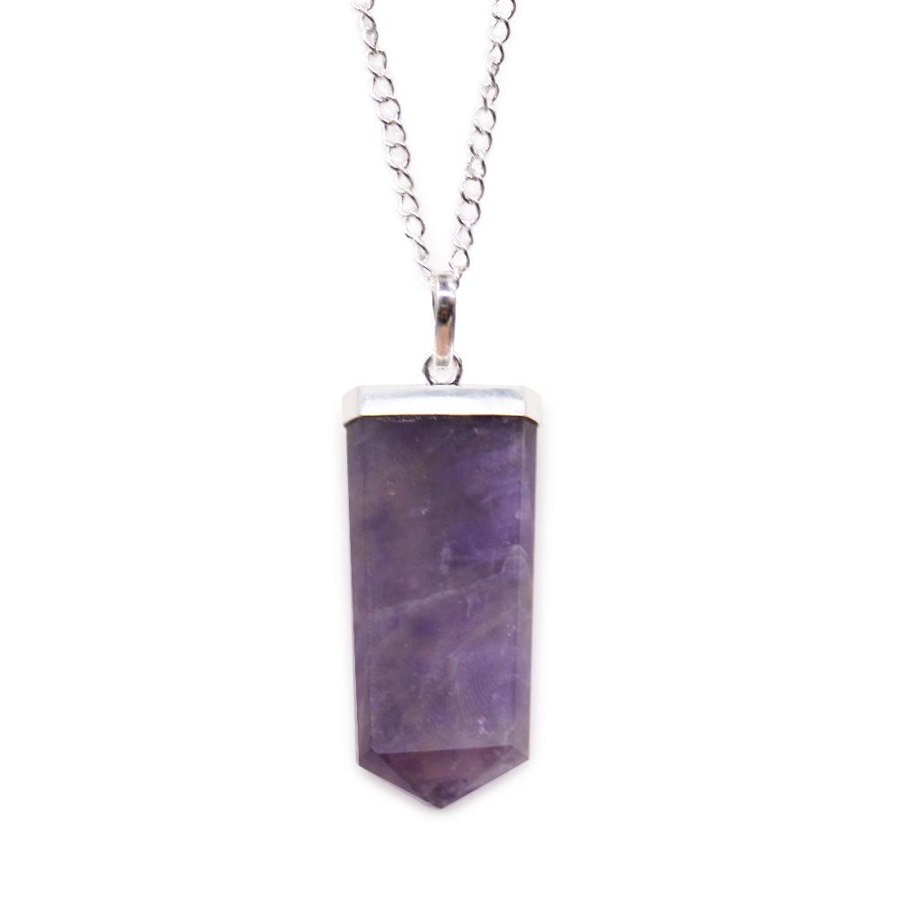 ancient wisdom Gemstone Flat Pencil Pendant - Amethyst