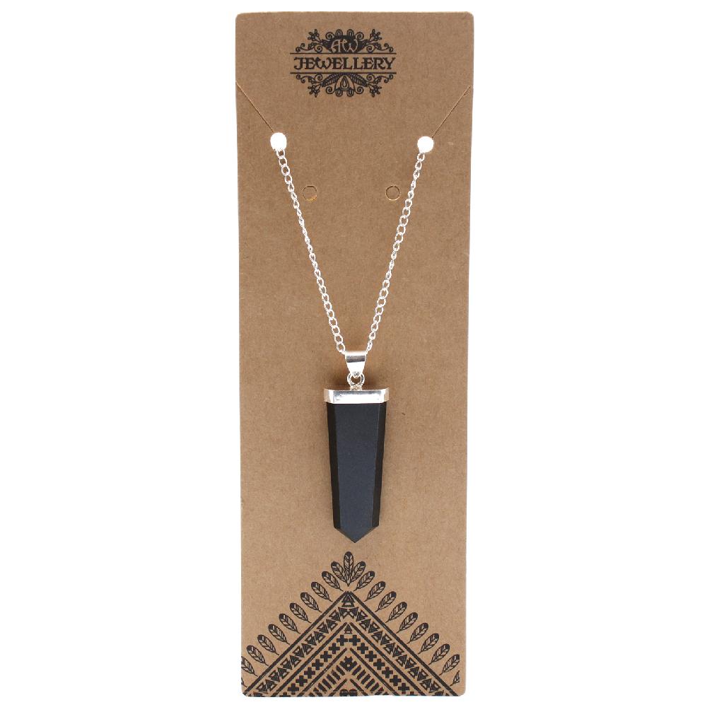 Ancient Wisdom Gemstone Flat Pencil Pendant - Black Agate