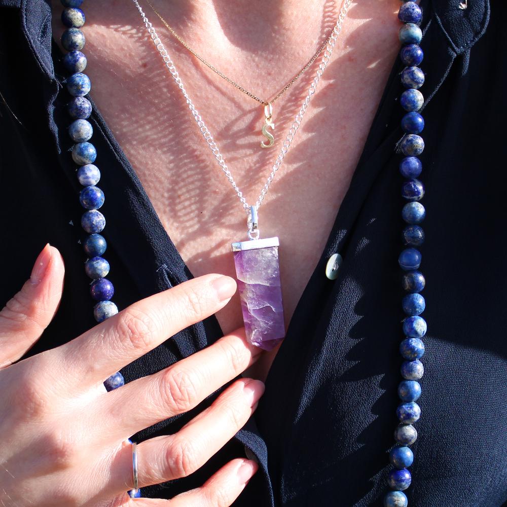 Ancient Wisdom Gemstone Flat Pencil Pendant - Black Agate