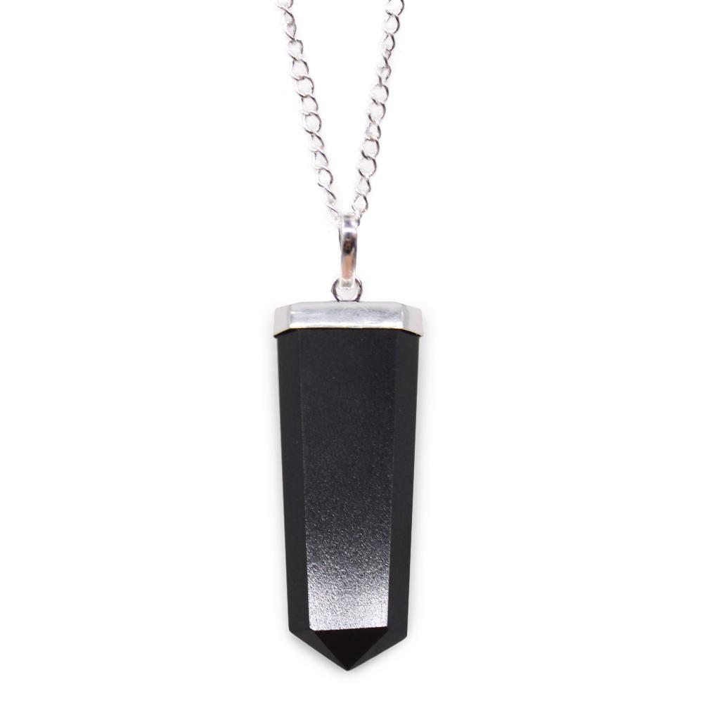 ancient wisdom Gemstone Flat Pencil Pendant - Black Agate