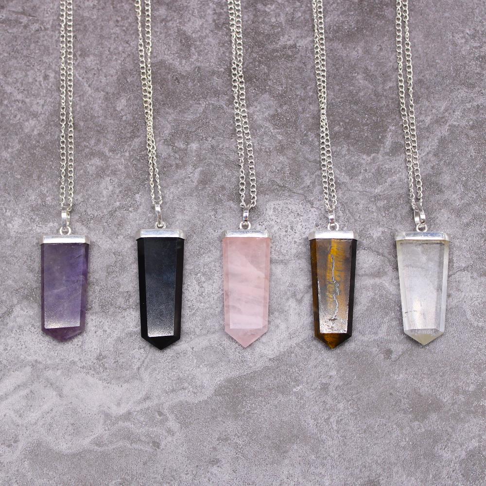 Ancient Wisdom Gemstone Flat Pencil Pendant - Rock Quartz