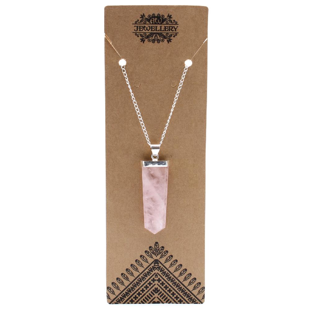 Ancient Wisdom Gemstone Flat Pencil Pendant - Rose Quartz