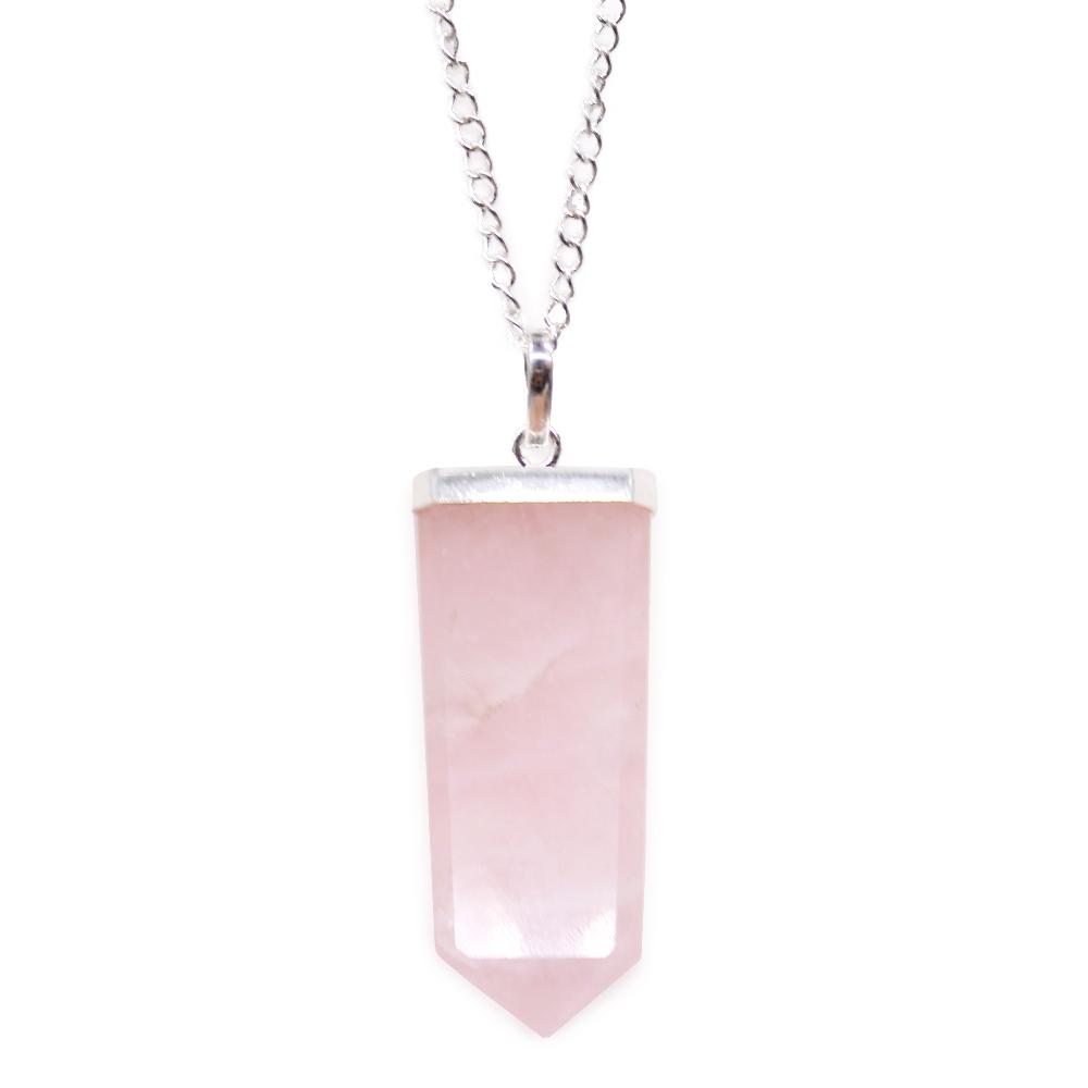 ancient wisdom Gemstone Flat Pencil Pendant - Rose Quartz