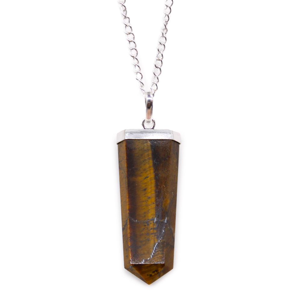 ancient wisdom Gemstone Flat Pencil Pendant - Tiger Eye