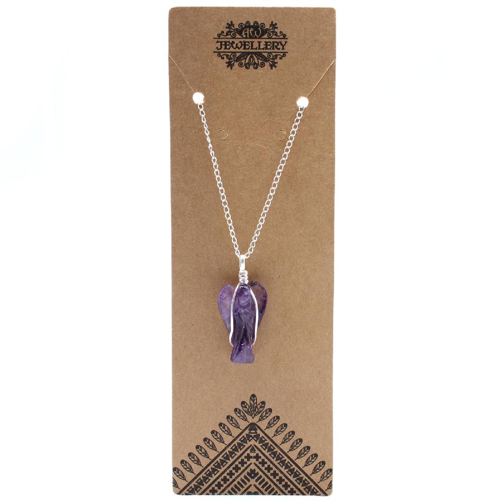 Ancient Wisdom Gemstone Guardian Angel Pendant - Amethyst