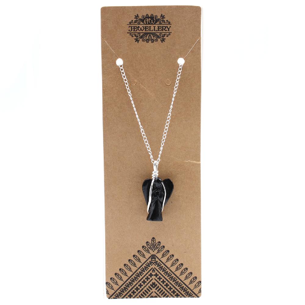 Ancient Wisdom Gemstone Guardian Angel Pendant - Black Agate