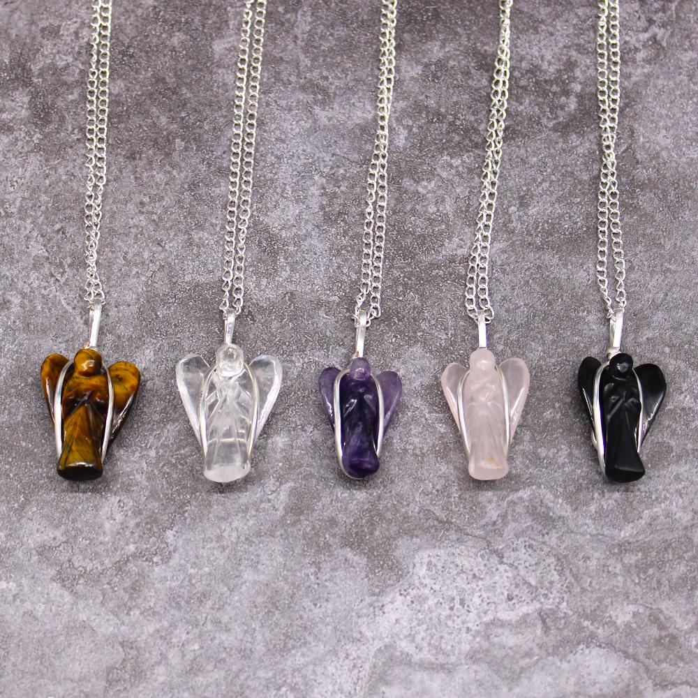 Ancient Wisdom Gemstone Guardian Angel Pendant - Rock Quartz