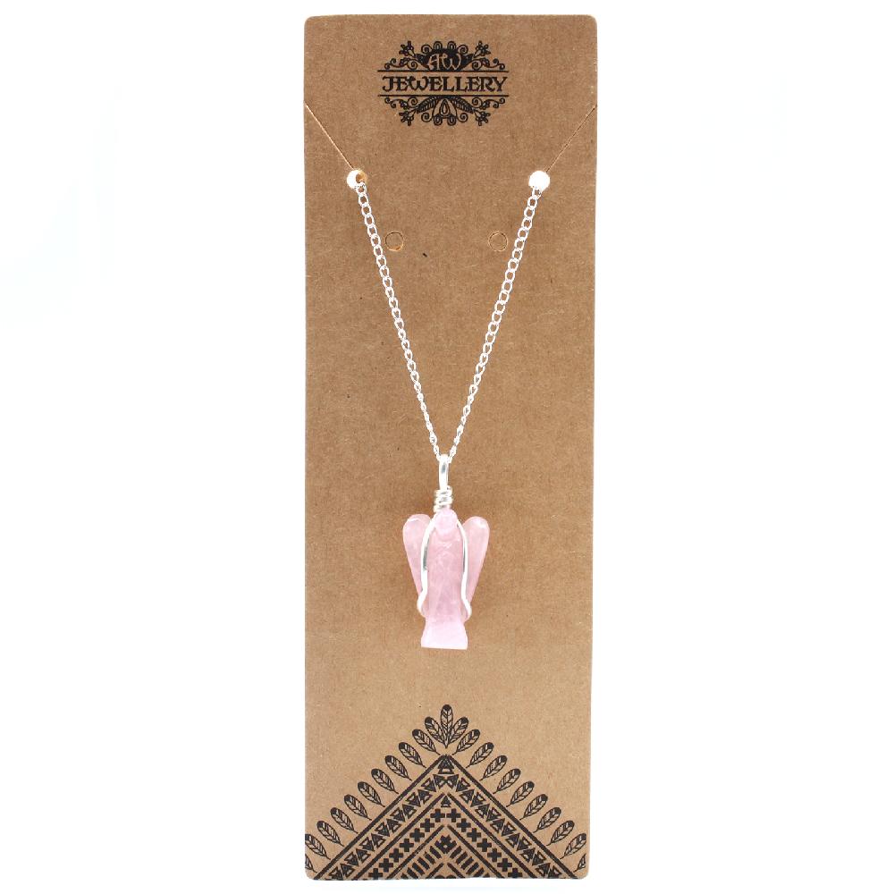 Ancient Wisdom Gemstone Guardian Angel Pendant - Rose Quartz