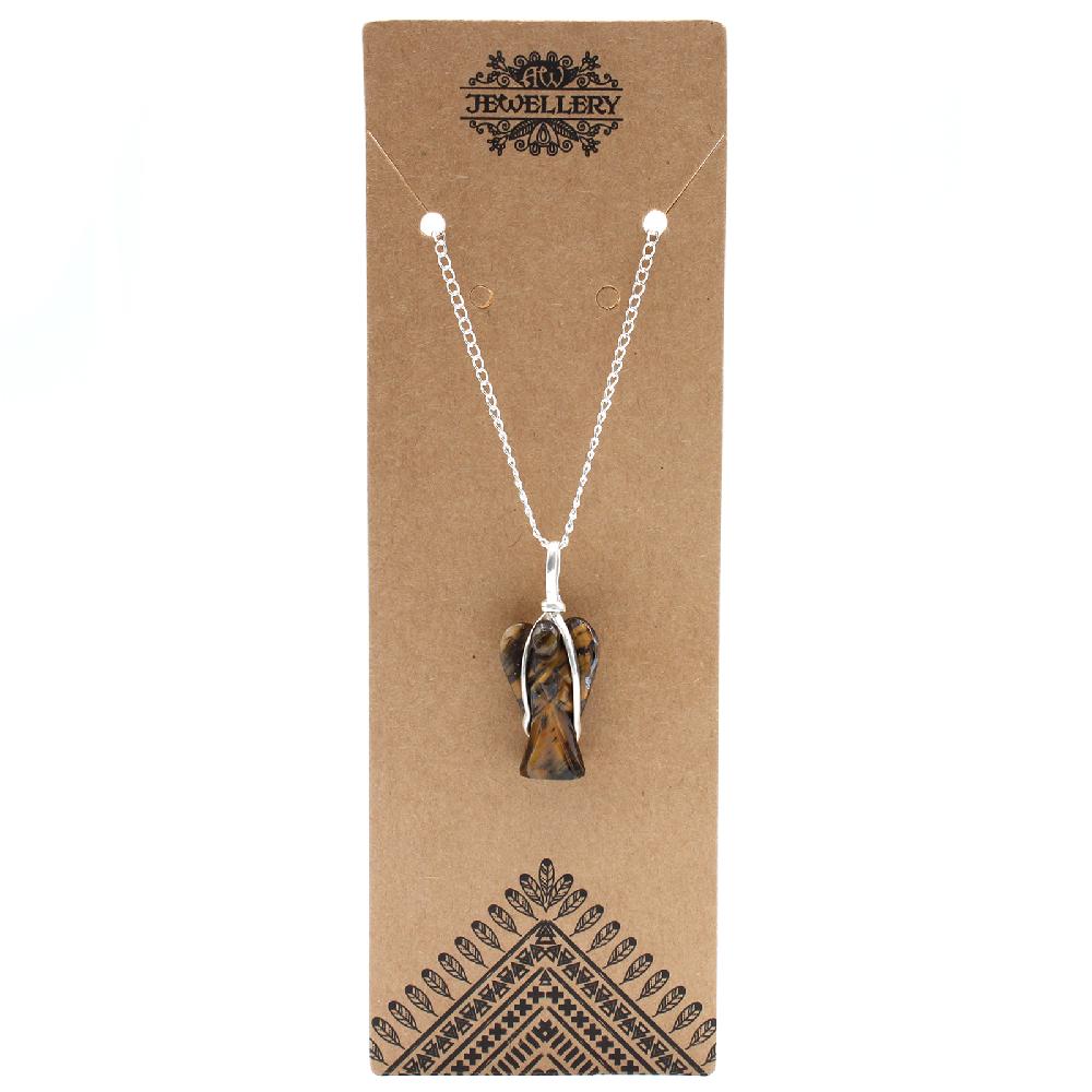 Ancient Wisdom Gemstone Guardian Angel Pendant - Tiger Eye
