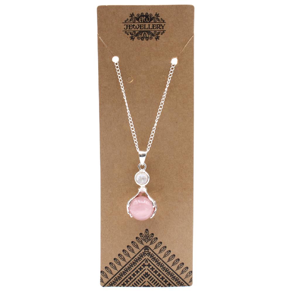 Ancient Wisdom Gemstone Healing Hands Pendant - Rose Quartz