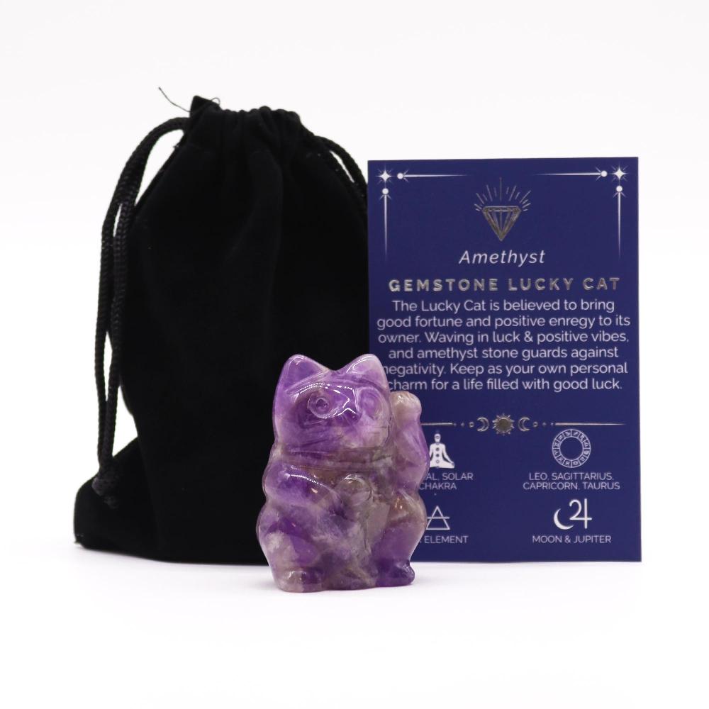 ancient wisdom Gemstone Lucky Cat - Amethyst 50x35x25mm