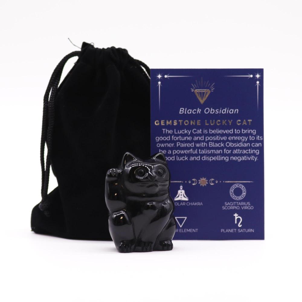 ancient wisdom Gemstone Lucky Cat - Black Obsidian 50x35x25mm