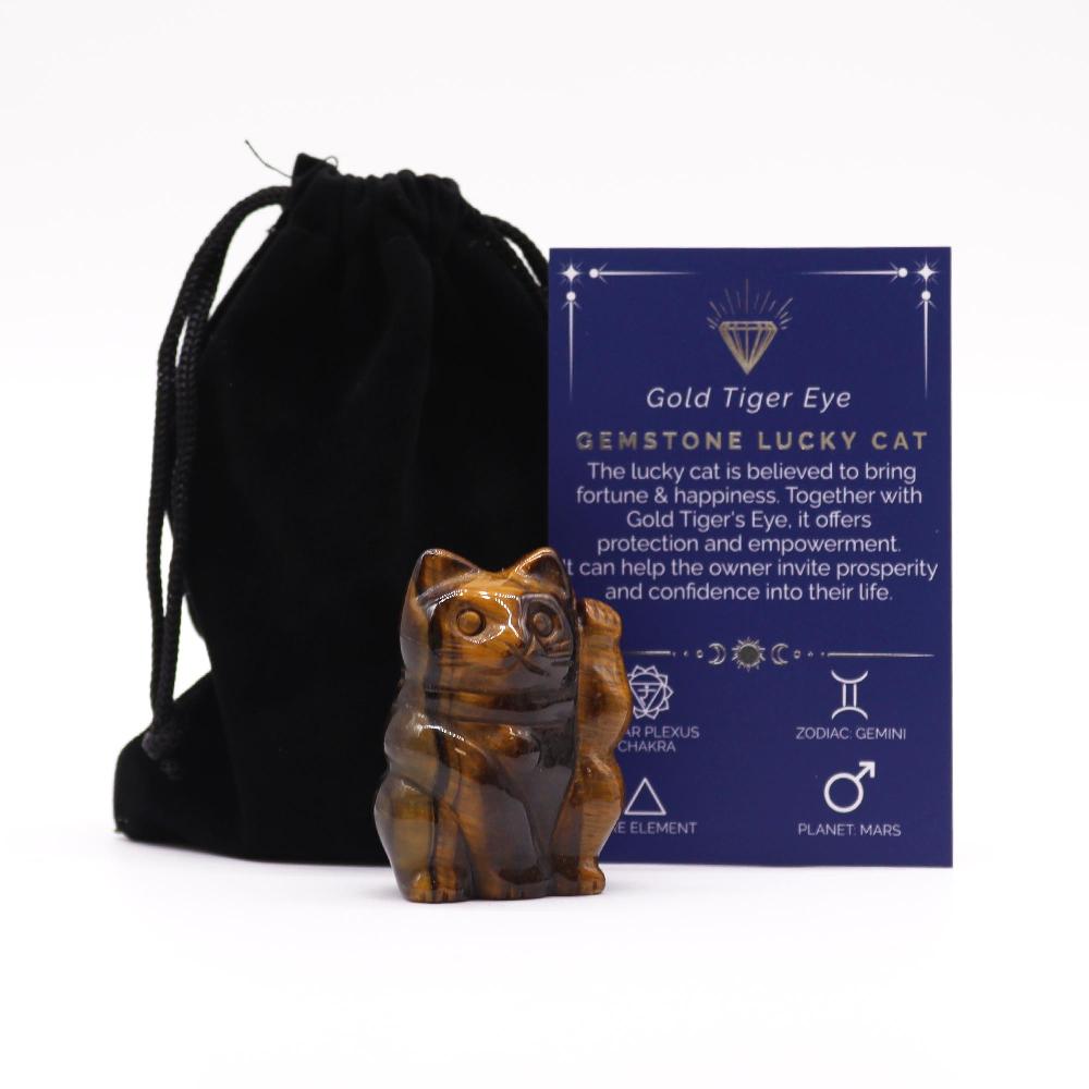 ancient wisdom Gemstone Lucky Cat - Gold Tiger Eye 50x35x25mm