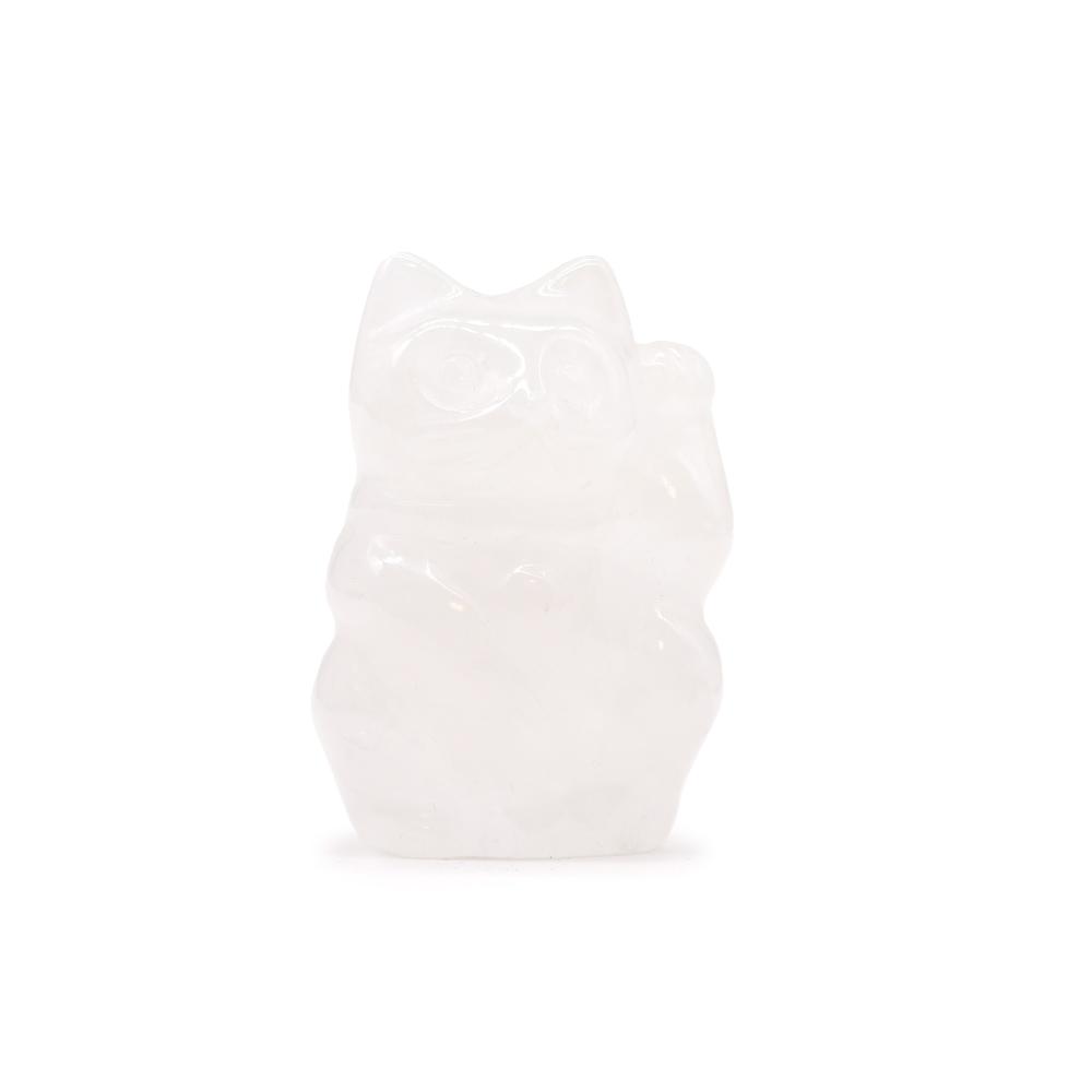 ancient wisdom Gemstone Lucky Cat - White Wisdom Quartz 50x35x25mm