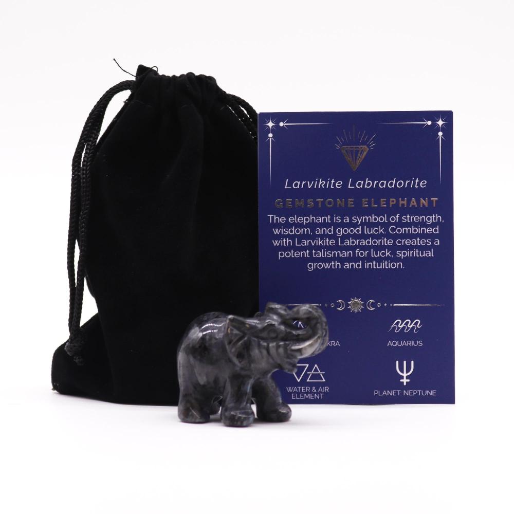 ancient wisdom Gemstone Lucky Elephant - Larvikite Labradorite 50x35x25mm