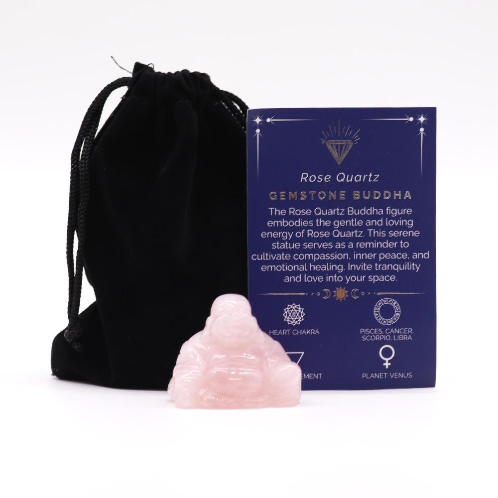 ancient wisdom Gemstone Small Buddha- Rose Quartz 35x40x23mm