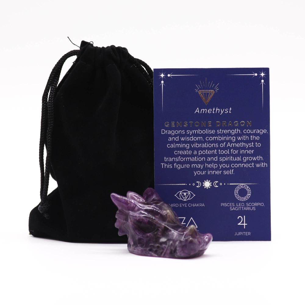 ancient wisdom Gemstone Small Dragon Head- Amethyst 45x30x28mm