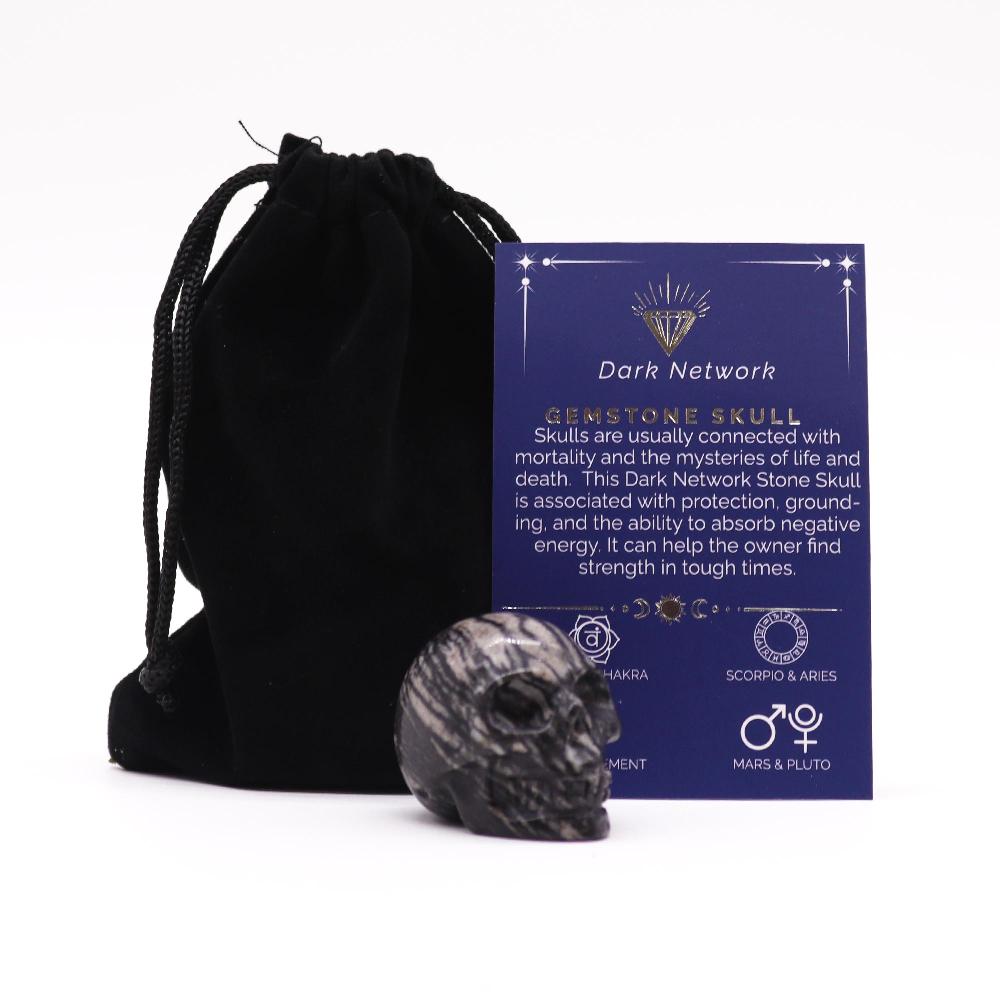 ancient wisdom Gemstone Small Skull - Dark Network Stone - 40x30x28mm