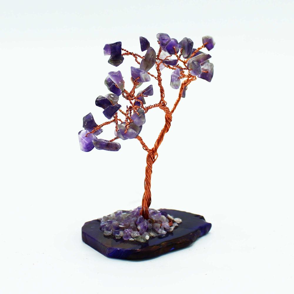 Ancient Wisdom Gemstone Tree - Amethyst On Natural Agate Base (35 Stones)