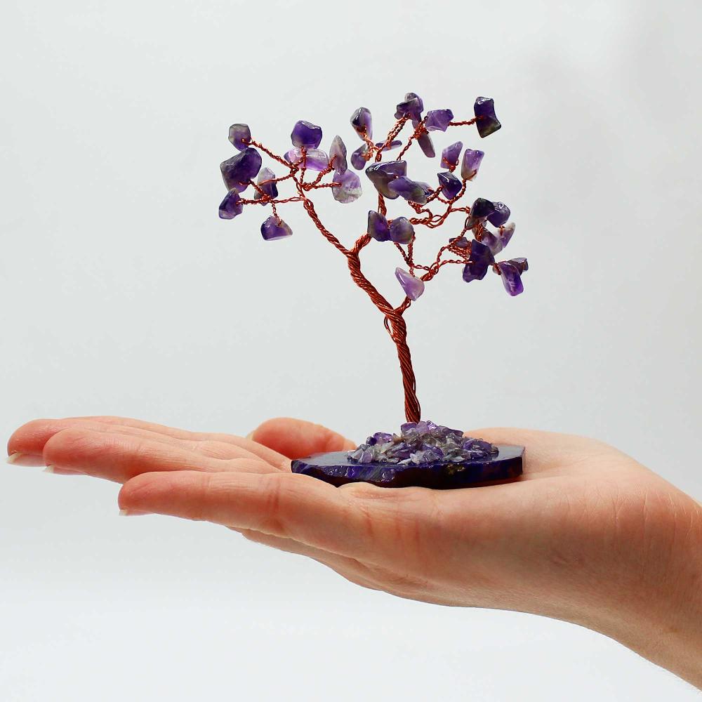 Ancient Wisdom Gemstone Tree - Amethyst On Natural Agate Base (35 Stones)