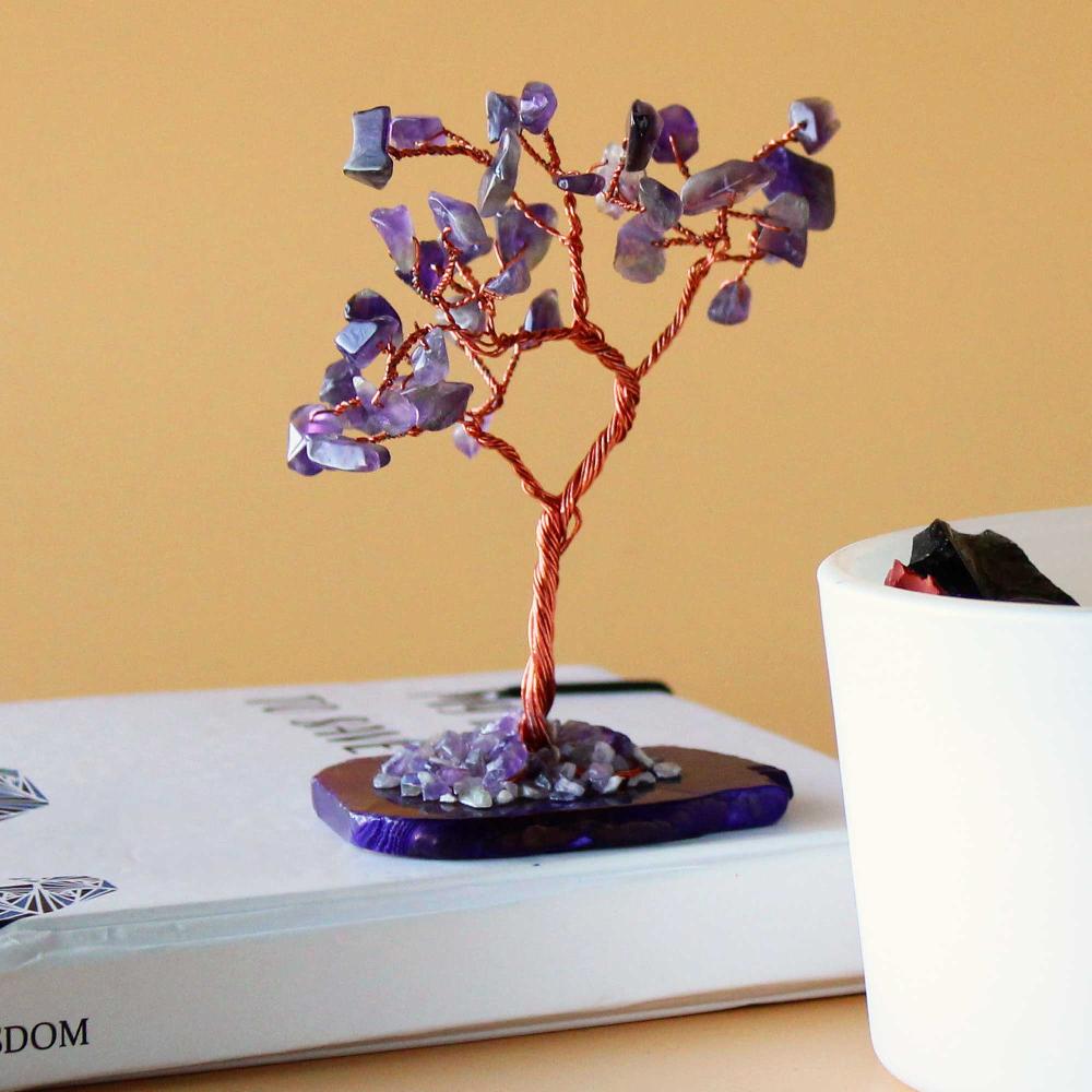 ancient wisdom Gemstone Tree - Amethyst on Natural Agate Base (35 stones)