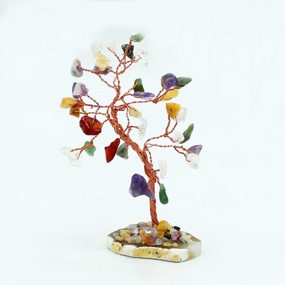 Ancient Wisdom Gemstone Tree - Multi Stones On Natural Agate Base (35 Stones)