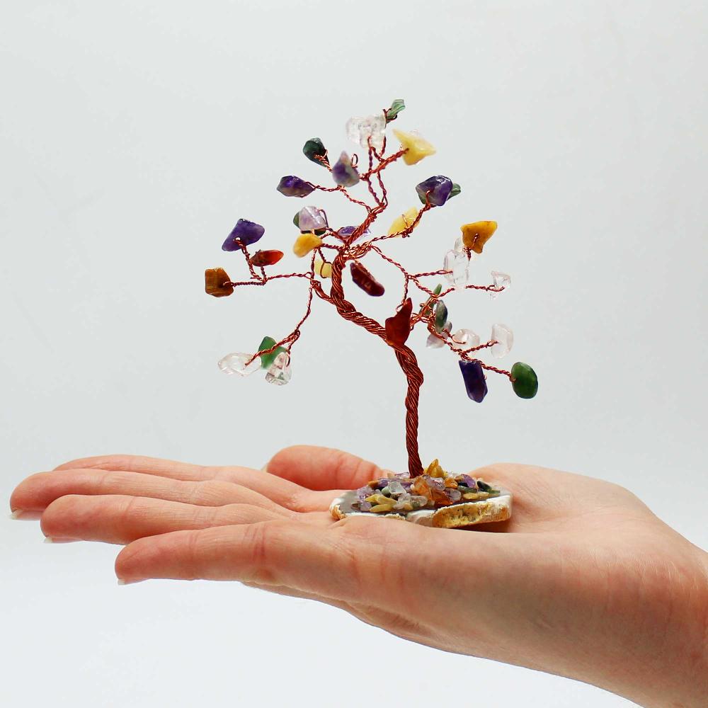 Ancient Wisdom Gemstone Tree - Multi Stones On Natural Agate Base (35 Stones)
