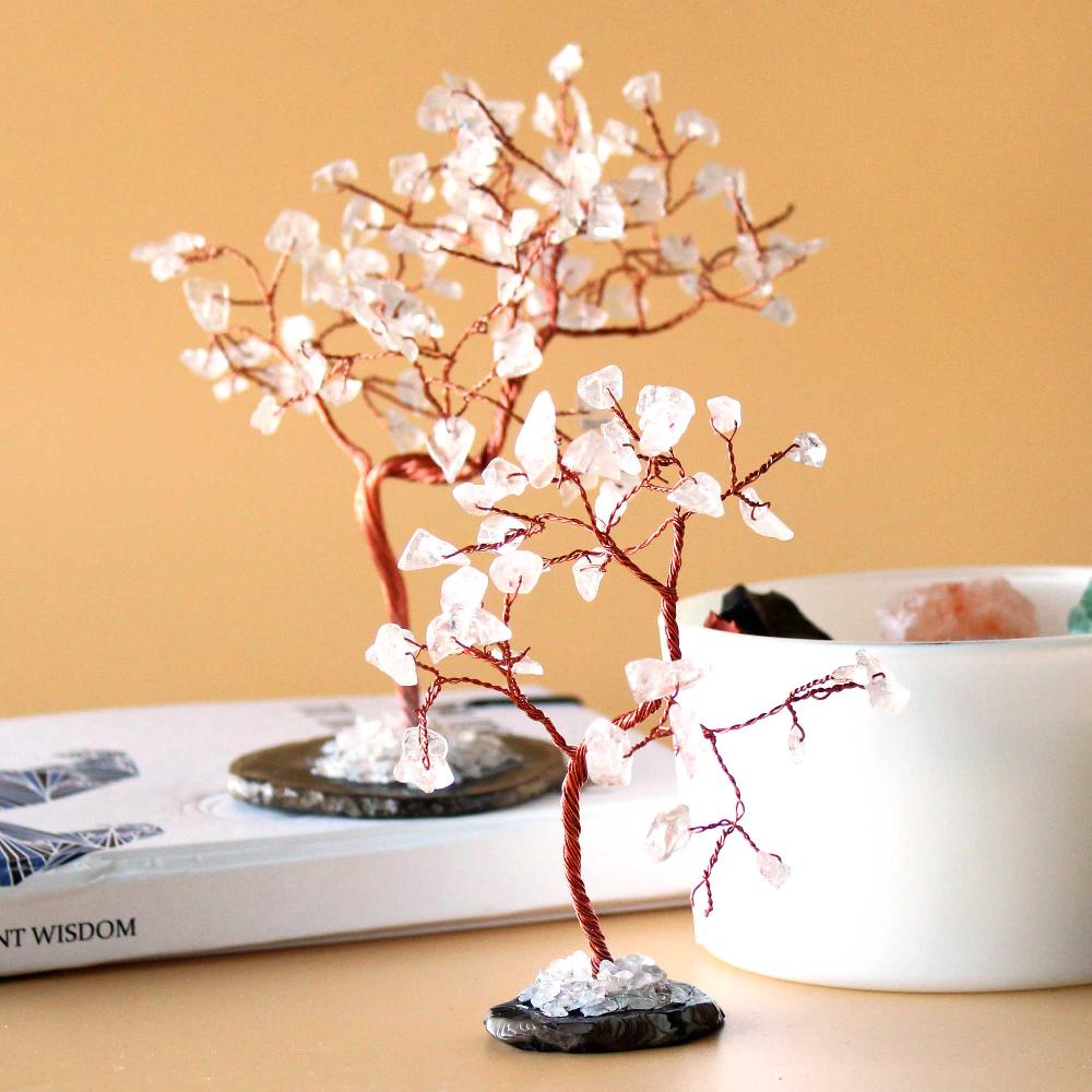 Ancient Wisdom Gemstone Tree - Rock Quartz On Black Agate Base (35 Stones)