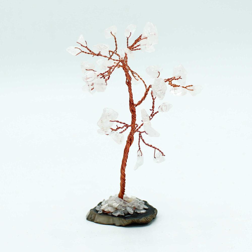 Ancient Wisdom Gemstone Tree - Rock Quartz On Black Agate Base (35 Stones)