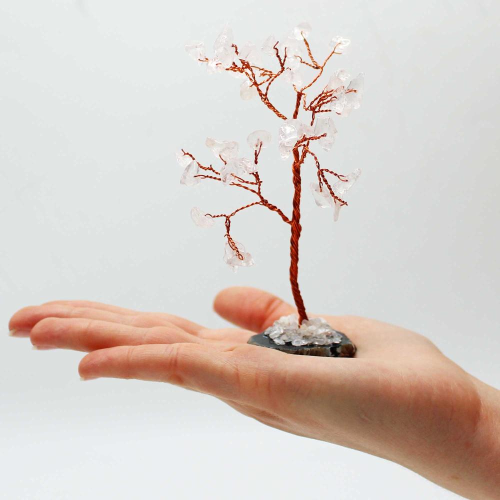 Ancient Wisdom Gemstone Tree - Rock Quartz On Black Agate Base (35 Stones)