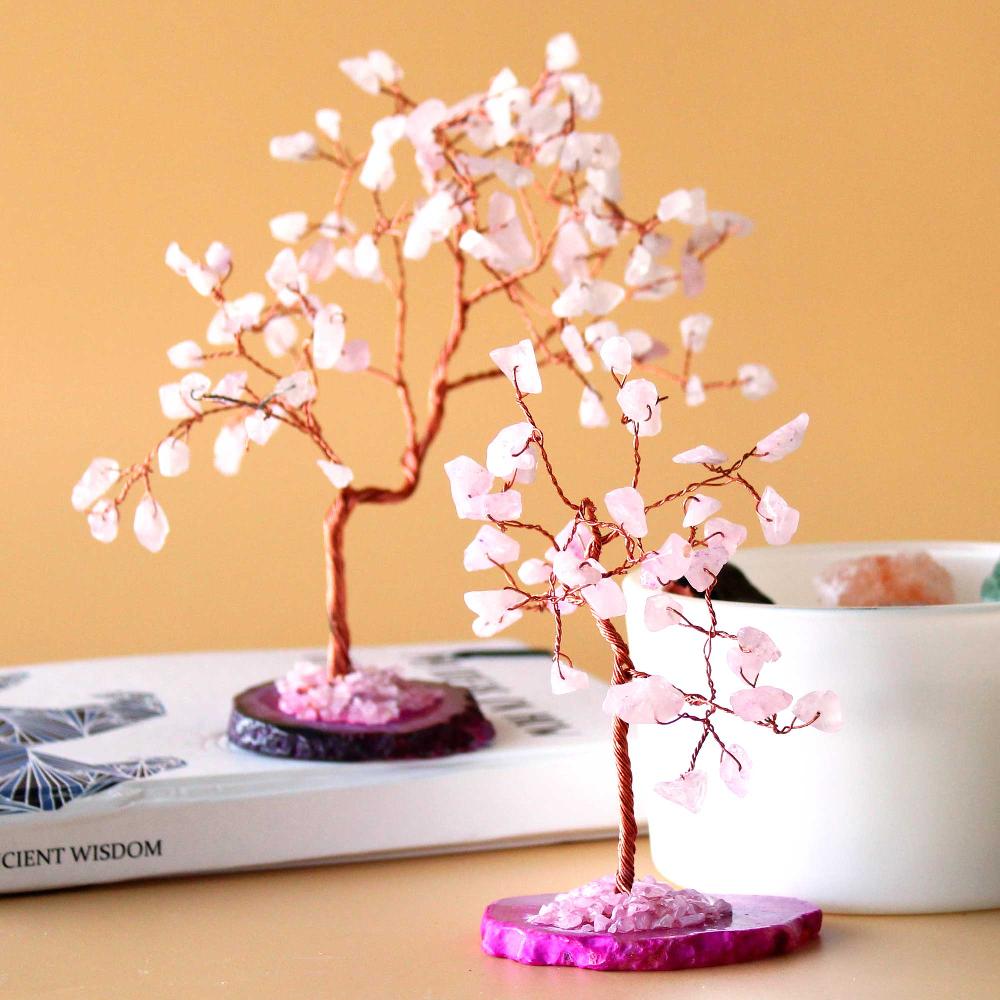 Ancient Wisdom Gemstone Tree - Rose Quartz On Pink Agate Base (35 Stones)
