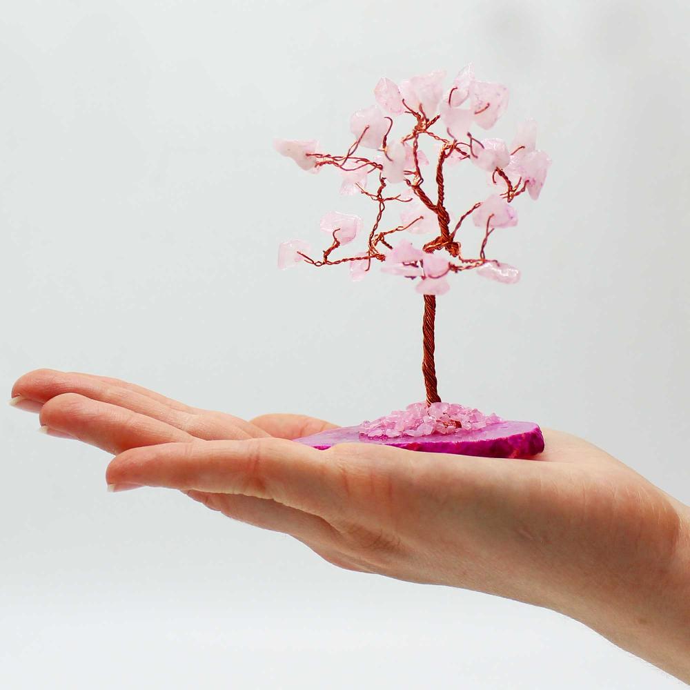 Ancient Wisdom Gemstone Tree - Rose Quartz On Pink Agate Base (35 Stones)