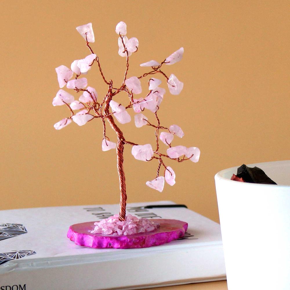 ancient wisdom Gemstone Tree - Rose Quartz on Pink Agate Base (35 stones)