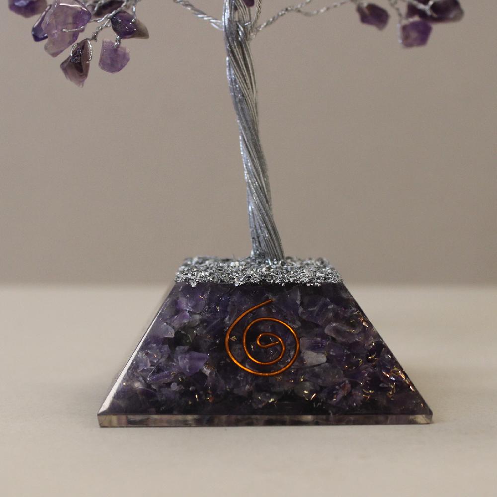 Ancient Wisdom Gemstone Tree With Orgonite Base - 160 Stone - Amethyst