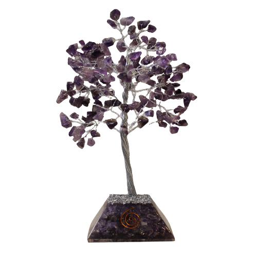 Ancient Wisdom Gemstone Tree With Orgonite Base - 160 Stone - Amethyst