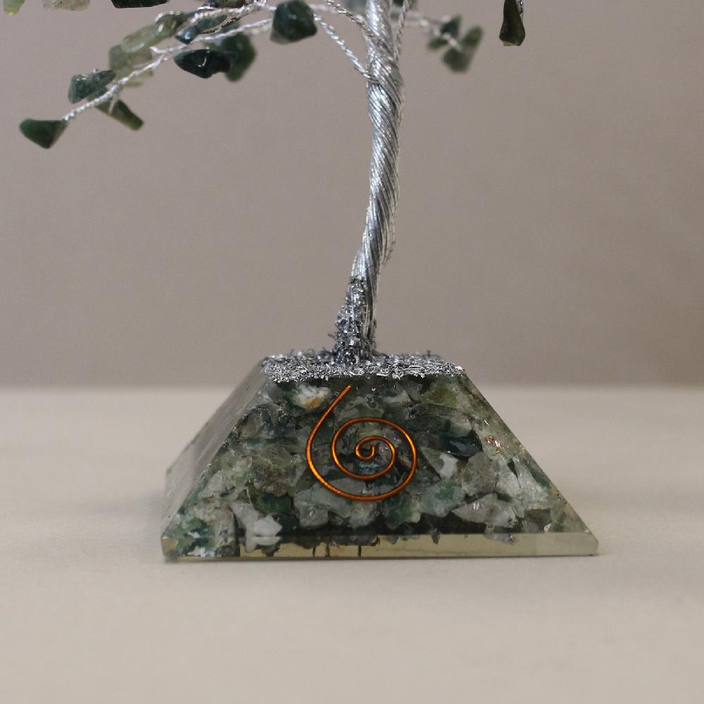 Ancient Wisdom Gemstone Tree With Orgonite Base - 160 Stone - Moss Agate