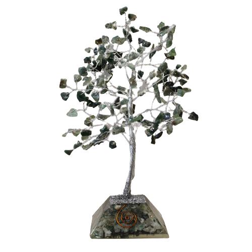 Ancient Wisdom Gemstone Tree With Orgonite Base - 160 Stone - Moss Agate