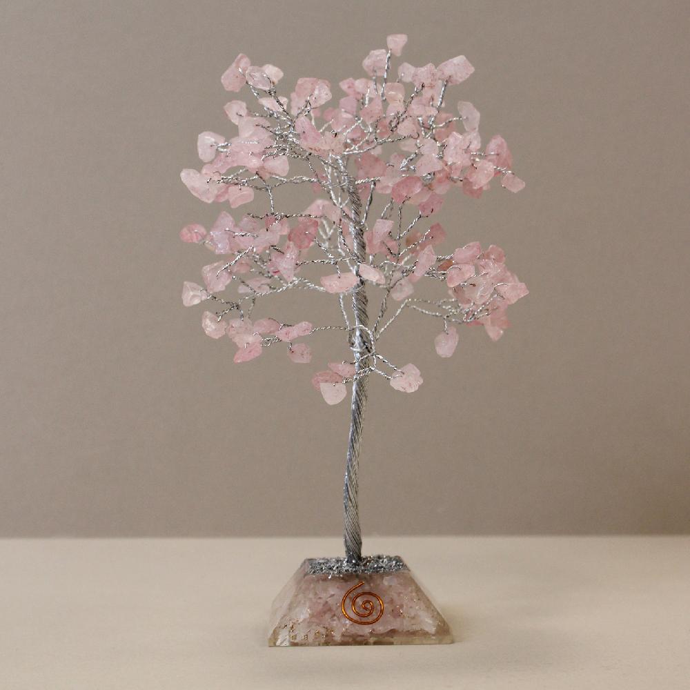 ancient wisdom Gemstone Tree with Orgonite Base - 160 Stone - Rose Quartz