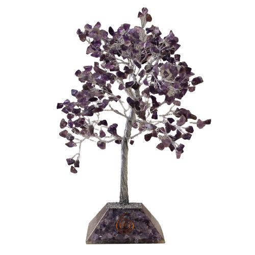 Ancient Wisdom Gemstone Tree With Orgonite Base - 320 Stone - Amethyst