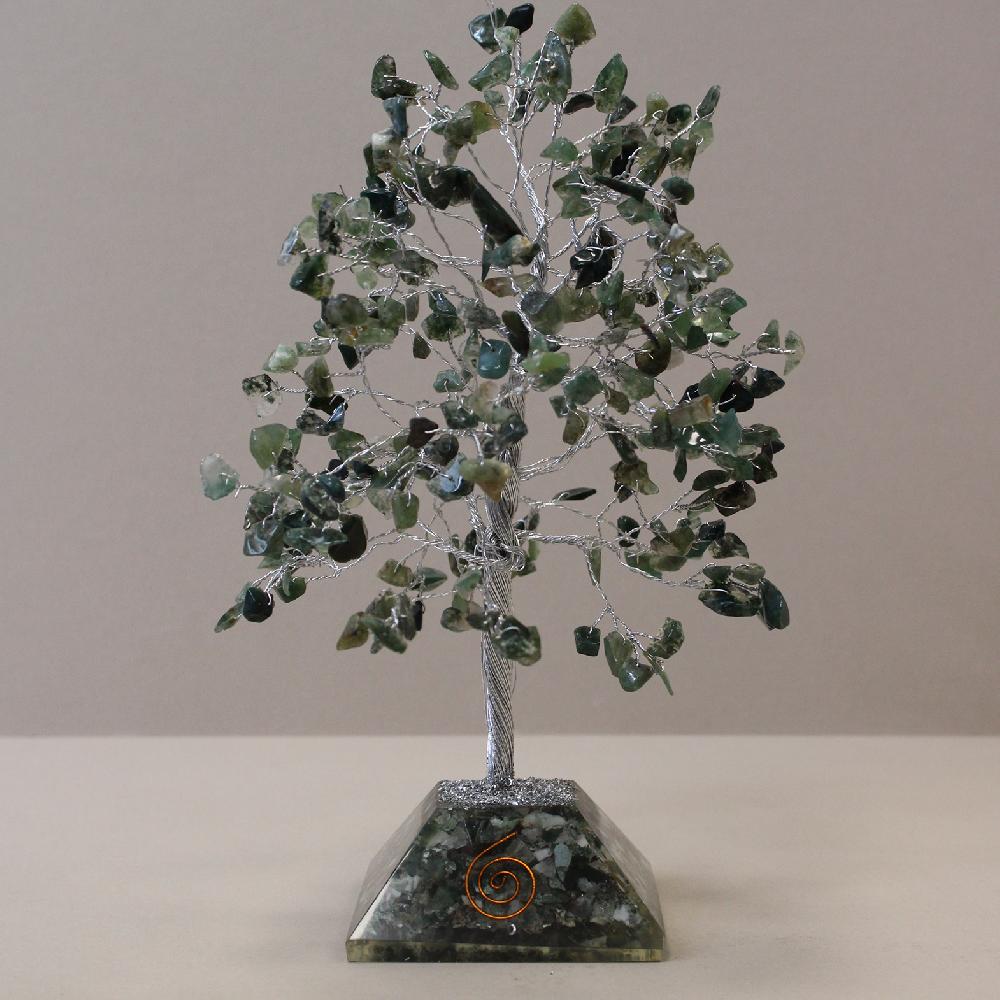 Ancient Wisdom Gemstone Tree With Orgonite Base - 320 Stone - Moss Agate