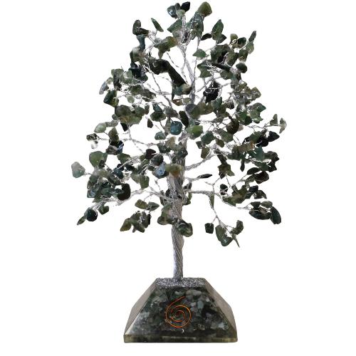 Ancient Wisdom Gemstone Tree With Orgonite Base - 320 Stone - Moss Agate